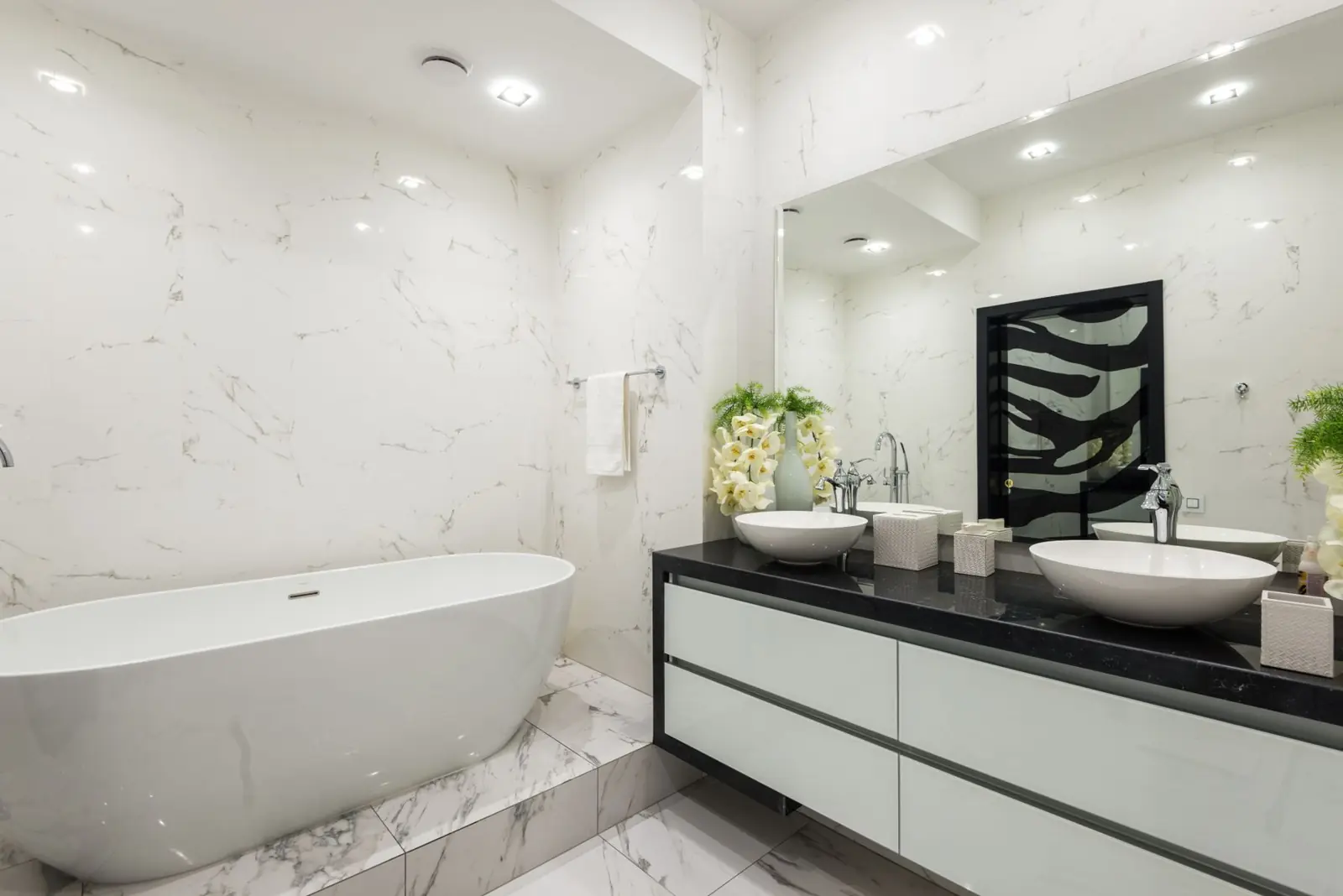 Luxury marble bathroom with double basins